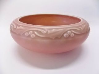 Sublime Circa 1927 Arts And Crafts Rookwood Pottery Pink Brown Holly Berry Bowl