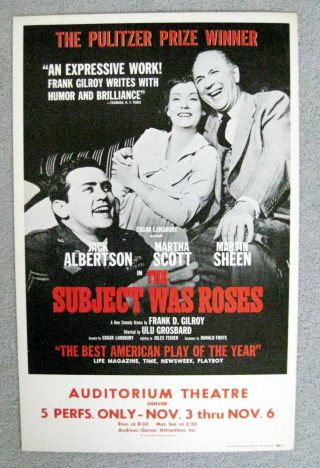 Theater Poster Window Card The Subject Was Roses Jack Albertson Martin Sheen