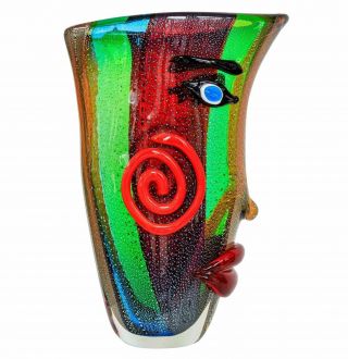 Sensational Huge 38cm Multi Sommerso Tribute To Picasso Art Glass Face Vase