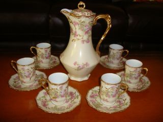 Antique Limoges B&h Coffee / Chocolate / Tea Set Of 6 Cups,  Saucers & Pot