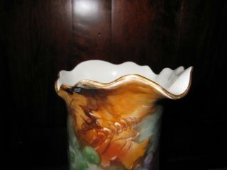 Jean Pouyat China - Limoges France - hand painted,  artist signed tankard pitcher 11