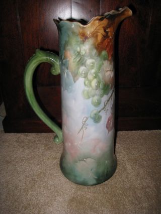 Jean Pouyat China - Limoges France - hand painted,  artist signed tankard pitcher 2