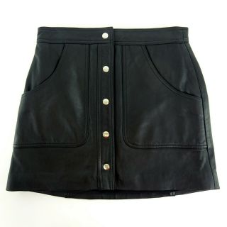 Miranda Lambert Nasty Gal Black Leather Front Button Pocket Skirt Size M