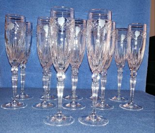 Waterford Crystal Champagne Glasses 9 3/8 " Carleton Shell Design.  Set Of 12