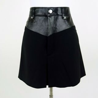 Miranda Lambert Helmut Lang Black Leather And Wool Pleated Mini Skirt Size 8