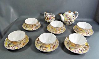Vtg Lomonosov Soviet Russian Gild Porcelain Teapot Tea Cup Saucer Creamer Set