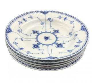 Royal Copenhagen Blue Fluted Half Lace Porcelain 5 Large Rimmed Soup Bowls 565