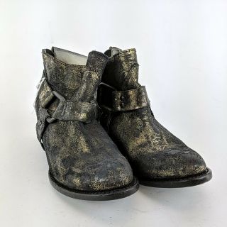 Miranda Lambert Freebird By Steven Black/gold Strap Slip On Ankle Boots Size 9 M