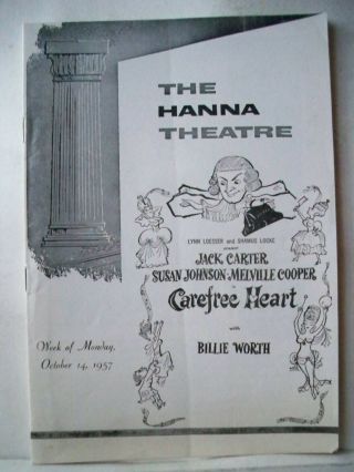The Carefree Heart Playbill Jack Carter / Susan Johnson / Billie Worth Flop 1957