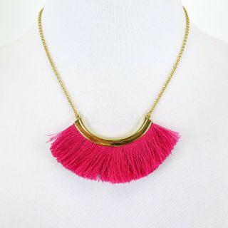 Miranda Lambert Stella & Dot Gold - Colored Chain Pink Fringe Necklace