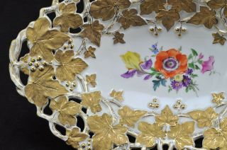 Antique Meissen Reticulated Encrusted Gold 13 Inch Oval Center Bowl 20th Century 3