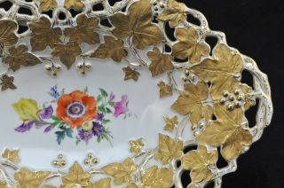 Antique Meissen Reticulated Encrusted Gold 13 Inch Oval Center Bowl 20th Century 5