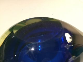 Italian Glass Seguso Cenedese Vaseline Sommerso Geode Bowl Blue Murano Modern 10