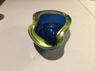 Italian Glass Seguso Cenedese Vaseline Sommerso Geode Bowl Blue Murano Modern