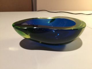 Italian Glass Seguso Cenedese Vaseline Sommerso Geode Bowl Blue Murano Modern 2