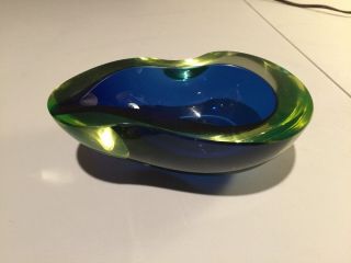 Italian Glass Seguso Cenedese Vaseline Sommerso Geode Bowl Blue Murano Modern 3