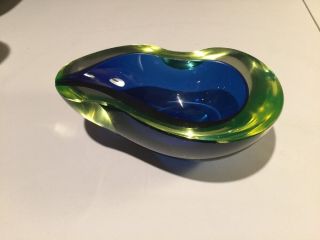 Italian Glass Seguso Cenedese Vaseline Sommerso Geode Bowl Blue Murano Modern 4
