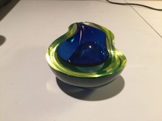 Italian Glass Seguso Cenedese Vaseline Sommerso Geode Bowl Blue Murano Modern 5