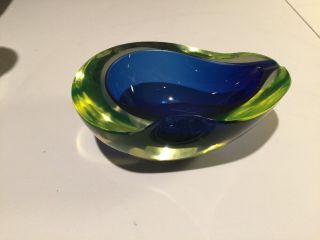 Italian Glass Seguso Cenedese Vaseline Sommerso Geode Bowl Blue Murano Modern 6
