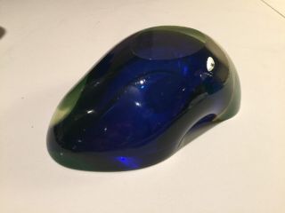 Italian Glass Seguso Cenedese Vaseline Sommerso Geode Bowl Blue Murano Modern 7
