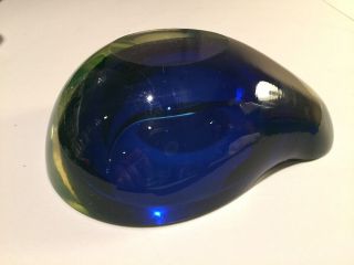 Italian Glass Seguso Cenedese Vaseline Sommerso Geode Bowl Blue Murano Modern 9