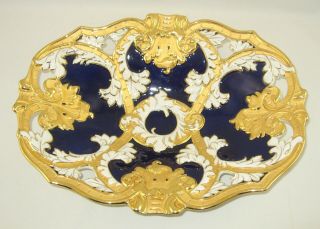 Meissen Porcelain 1852 - 1870 Cobalt & Gold " Reticulated Oval Centerpiece Bowl "