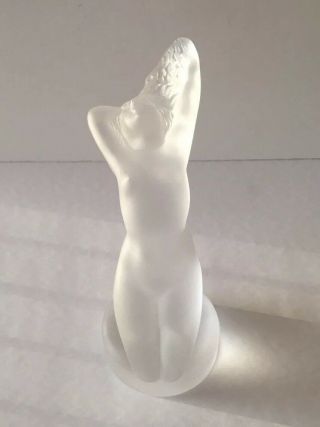 Lalique Crystal Art Deco Chrisis Frosted Nude Woman Hood Ornament Figurine