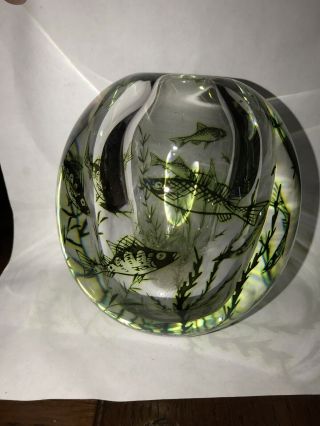 Gorgeous Orrefors Crystal Sweden Very Heavy Art Glass Bud Vase With Fish