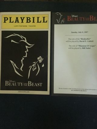 " Beauty And The Beast " Playbill July 8 2007 W/cast Change Insert And 3 Tickets