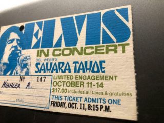 ELVIS PRESLEY Concert Ticket Stub October 11,  1974 SAHARA LAKE TAHOE NEVADA NV 3