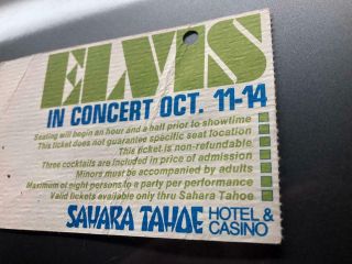 ELVIS PRESLEY Concert Ticket Stub October 11,  1974 SAHARA LAKE TAHOE NEVADA NV 6