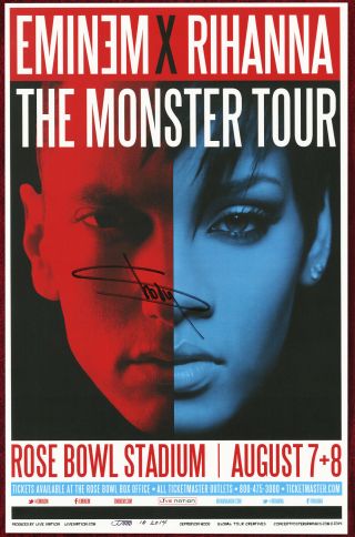 Eminem Autographed Concert Poster 2014 Monster Tour Slim Shady