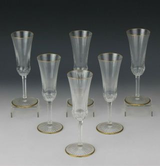 Set 6 St Louis France Apollo Gold French Crystal Fluted Champagne Goblets Nr Rfd