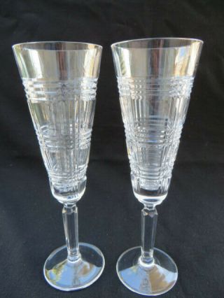 Set Of 2 - Ralph Lauren Glen Plaid Classic Crystal Fluted Champagne Glasses 9 " H