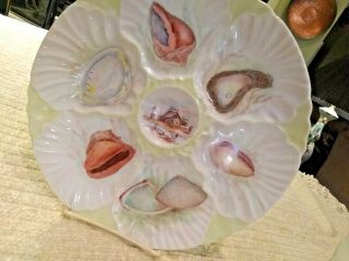 Set Of 5 Hand Painted Porcelain Oyster Plates - Registered International Artist