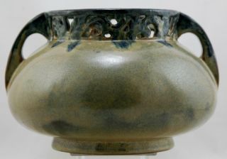 Fulper 7 " X 10 " Vase Reticulated Rim C1929 - 34 In Blue/golden Honey Glazes F45