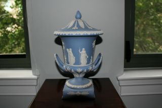 Large Wedgwood Blue Jasperware Pedestal Campana Urn - Estate