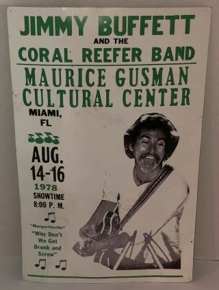 Early Jimmy Buffett Concert Poster Aug 14 - 16 1978 Miami Fl 14”x22” Rare