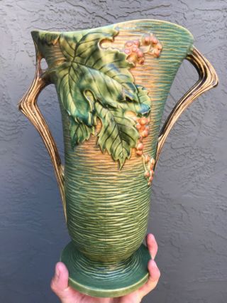 Roseville Pottery Vase Green Bushberry 12” Large Size 38 - 12 Mid Century Art