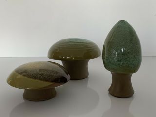 Rare Robert Maxwell California Studio Pottery Mid Century Modern Mushroom Set 3 8