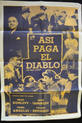 Spanish Mexican Movie Poster Asi Paga El Diablo The Great Mcginty Brian Donlevy
