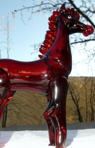 Rare Italian Cenedese Ruby Red Murano Art Glass Horses Mid Century Ex Cond Rare