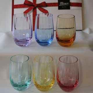 Moser Optic Bar Shot Glasses Set Of 6 Multi - Color Crystal 2.  7 Oz