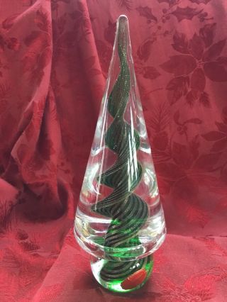 Flawless Exquisite Murano Italy Glass Cone Christmas Tree Green Gold Swirls