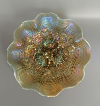 Carnival Glass Northwood Rose Show Bowl.  Colorful Aqua Opal & Gorgeous 2