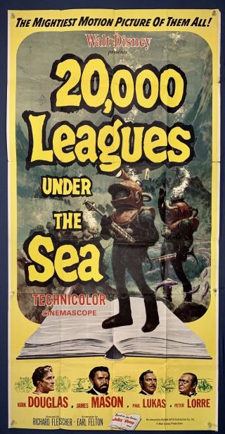 20,  000 Leagues Under The Sea Movie Poster 3sh 1963rerelease Sci - Fi Disney