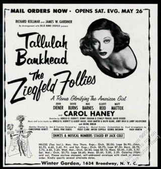 1956 Tallulah Bankhead Photo The Ziegfeld Follies Nyc Theatre Vintage Print Ad