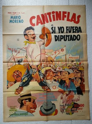 Vintage Mario Moreno Cantinflas Poster Movie Si Yo Fuera Diputado