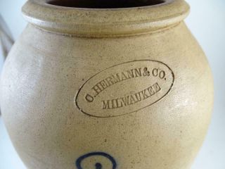 Antique 1800s Stoneware Crock Butter Churn Jug 2 Gallon C.  Hermann & Co Milwaukee 3