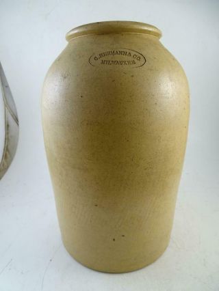 Antique 1800s Stoneware Crock Butter Churn Jug 2 Gallon C.  Hermann & Co Milwaukee 6